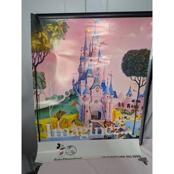 Disney Other - Vintage EURO DISNEYLAND Pre-opening Ouverture 1992 Poster Imaginez PINK CASTLE